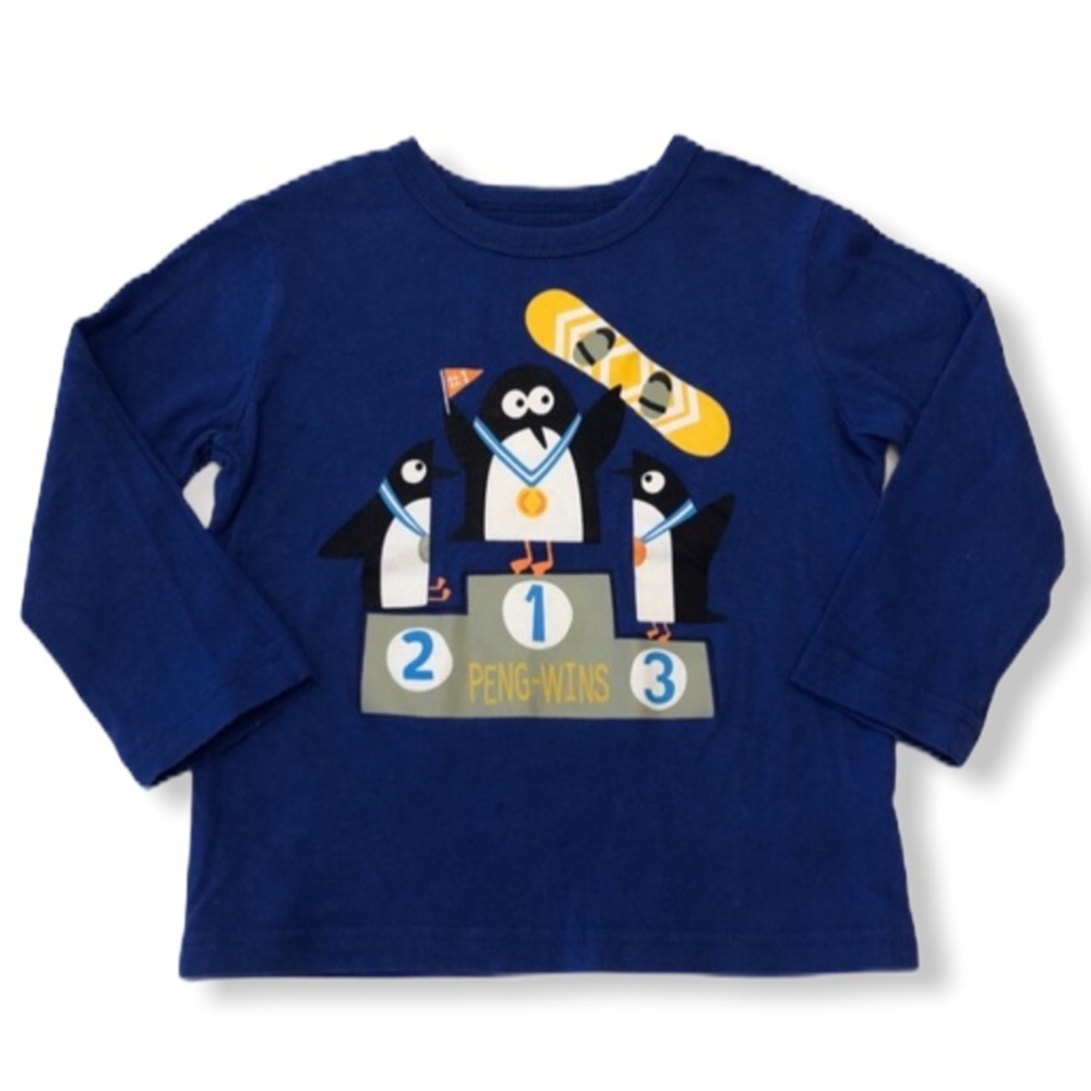 Gap Baby Blue Long Sleeve Graphic Tee Penguins Size 18-24 Months